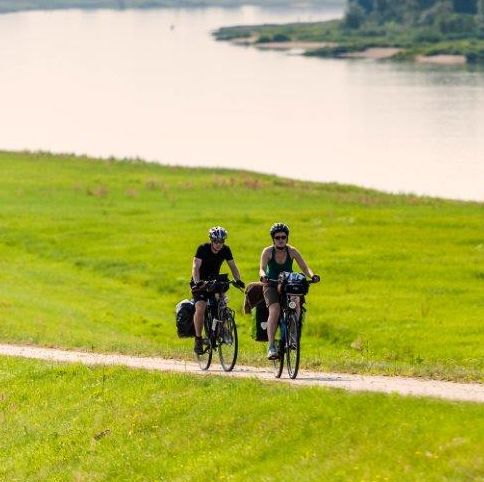 Radfahrer am Elbufer